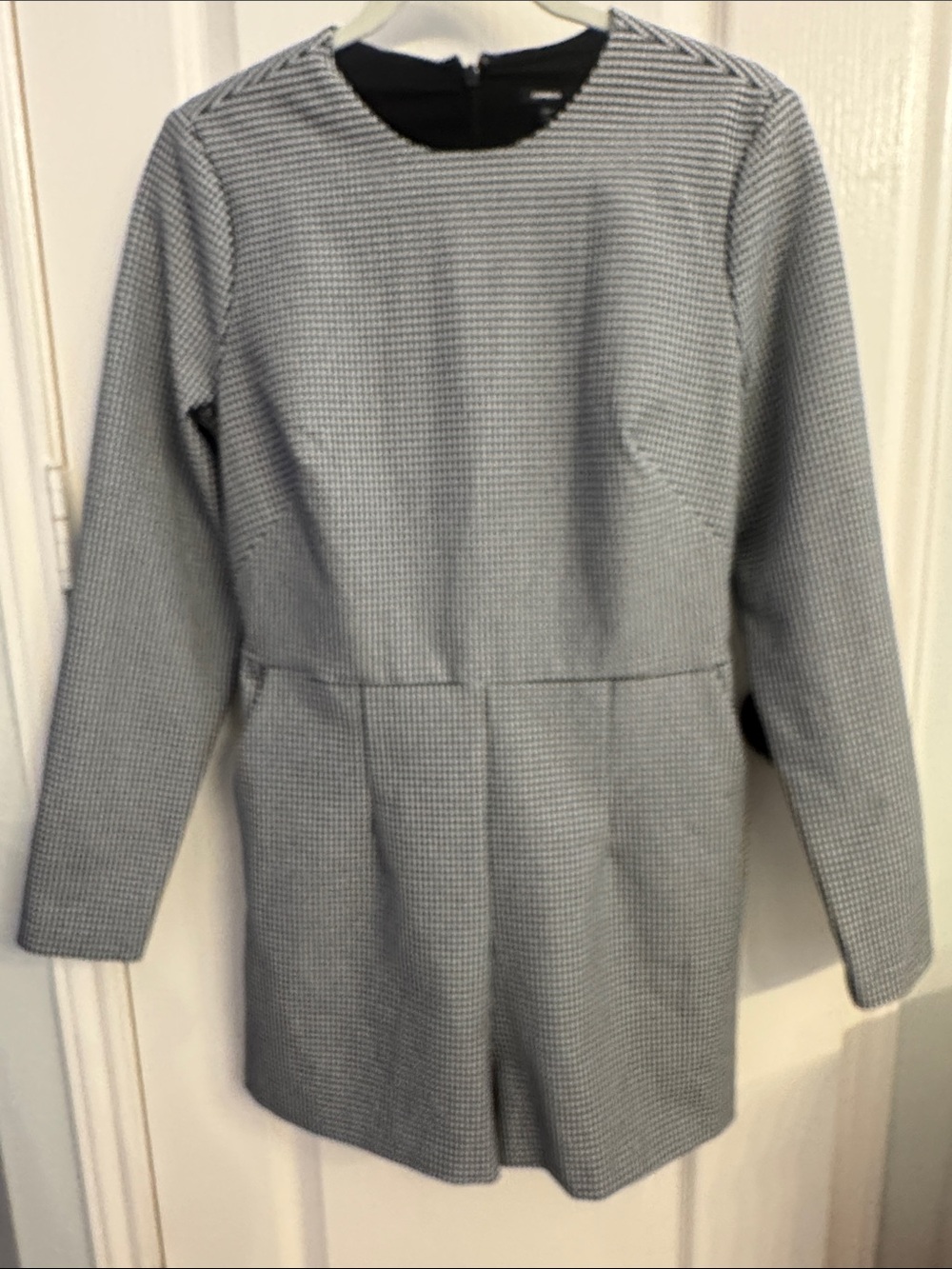 Express Grey Houndstooth Long-Sleeve Tailored Romper Shorts